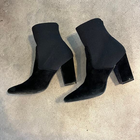 Steve Madden Reece Black Leather sock Ankle bootie fashion boots womens 7 shoes - Picture 6 of 9